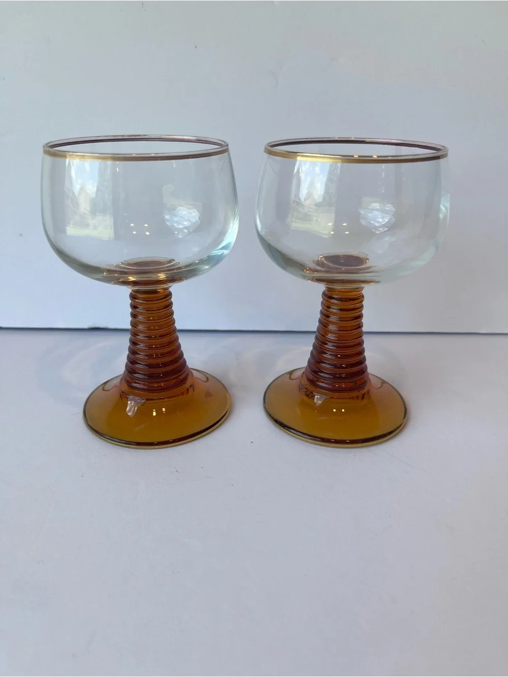 Vintage Amber Glass Brandy Glass Made in France Set of 2 MCM